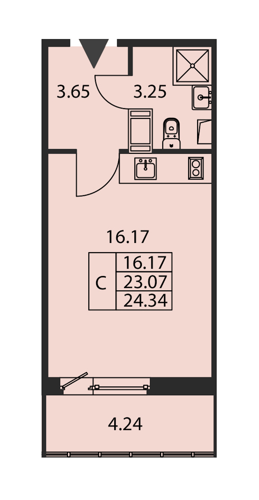 Квартира студия 23.07 м², 9/12 эт., ЖК «Полис ЛАВрики»